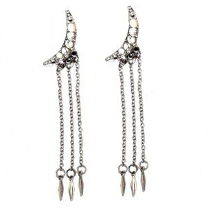 New - White Jasper and Silver Moon Drop Post Dangle Chain Earrings